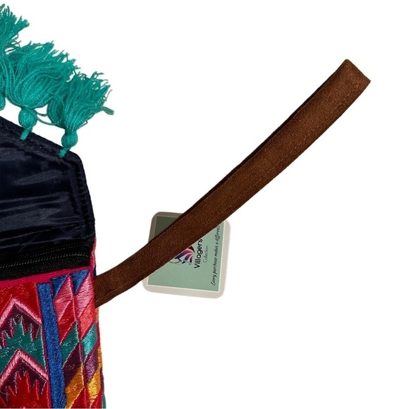 Ethnic Boho Large Clutch Suede Wristlet Bag Handmade Embroidery Tassels Indi NEW - Picture 9 of 16